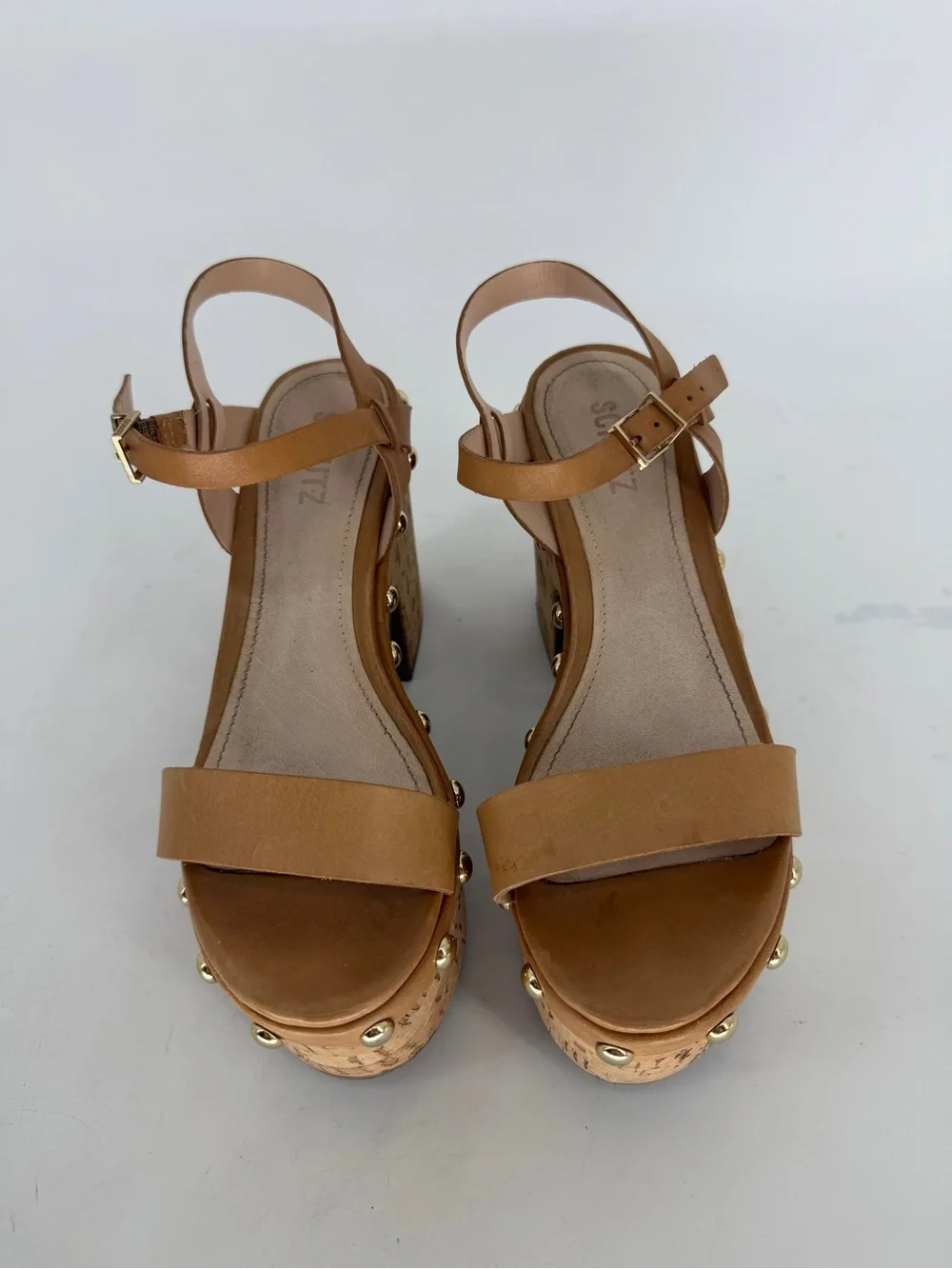Schutz Cork Neutral Studded Open Toe Platform Sandal Size 7